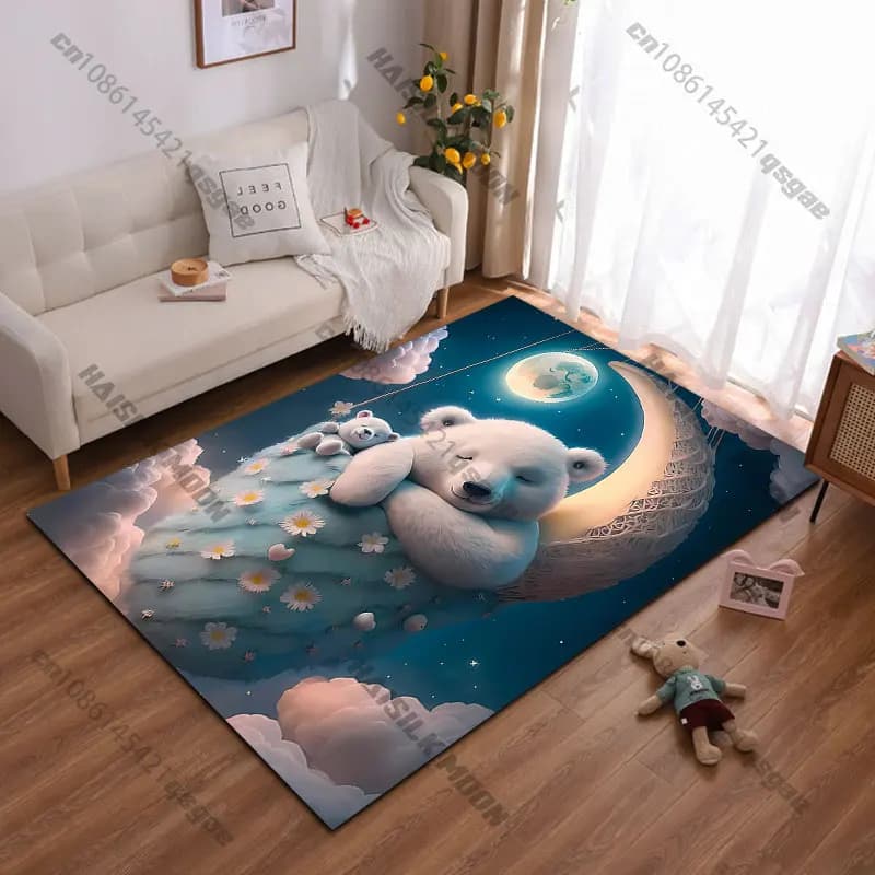 Tappeto con orsi tranquilli e sognanti, tappeto da yoga, decorazione per soggiorno, tappetino per bambini, zerbino, tappeto per giochi