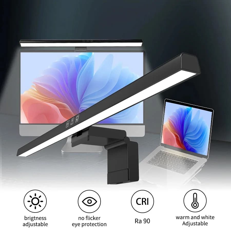 50cm Hanging PC Table Lamp Display for Computer Light Monitor for Computer Dimmable Light Timing Eye Protection for Study Works