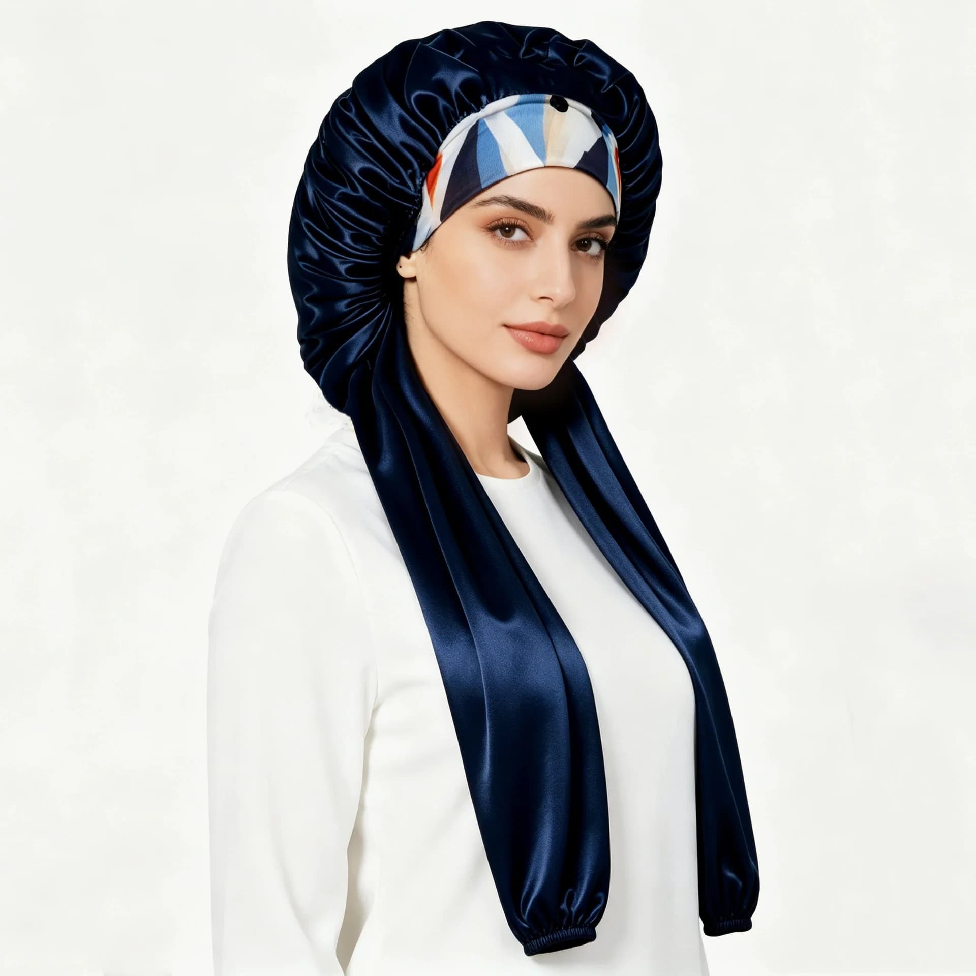 Women's Bonnet Satin Sleeping Hat Long Tail Braid Hair Night Sleep Cap Head Cover Bonnets Shower Caps For Sauna Bathing Bonnet