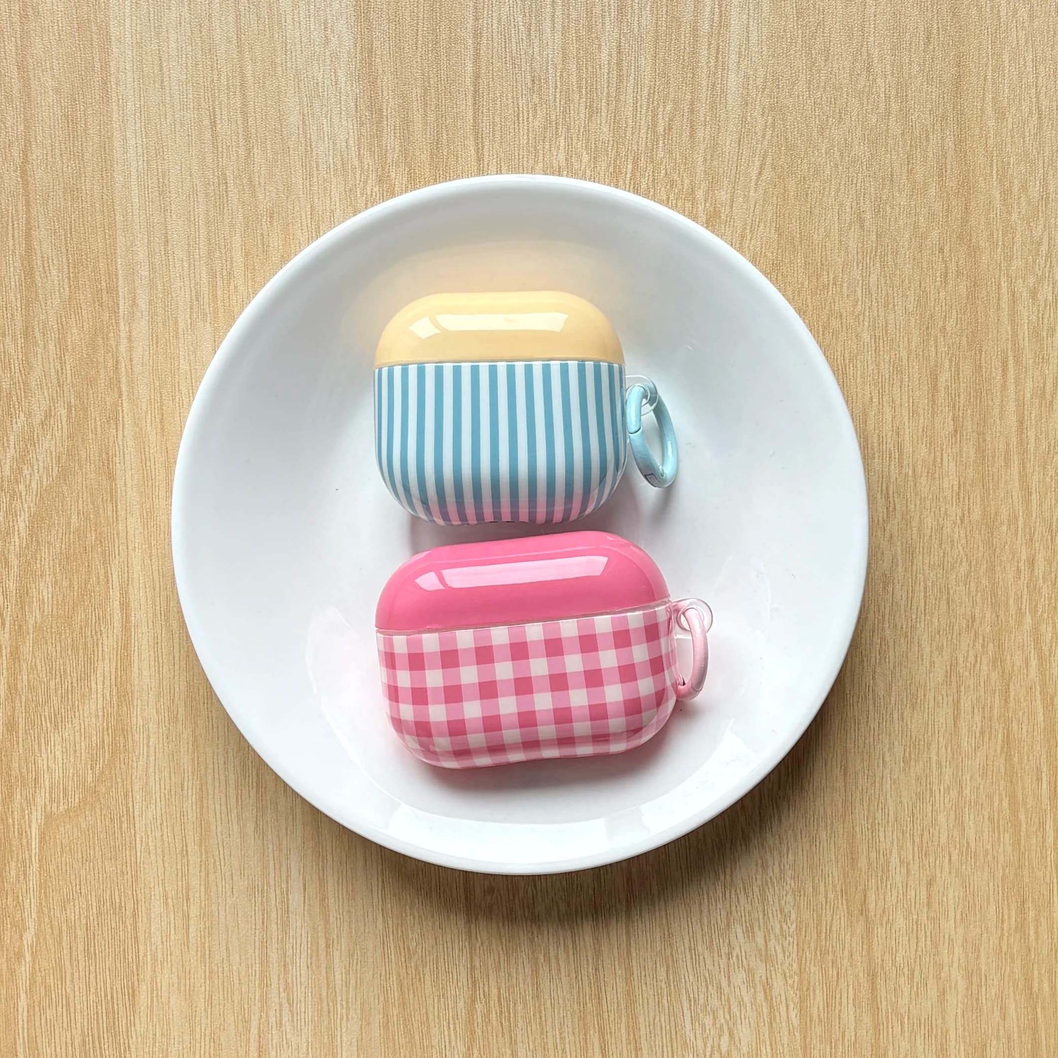 Lovely Pink Checkered Blue Stripe Pattern Dopamine Color Series Protective Earphone Case for AirPods 2 3 4 Pro 2 Pro3