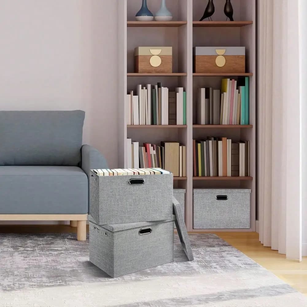 Contenitore Organizer Robusto con Coperchio e Maniglie per Casa, Armadio, Ufficio, Camera da Letto, Cucina - Cesto Pieghevole per Organizzazione e Disordine Domestico