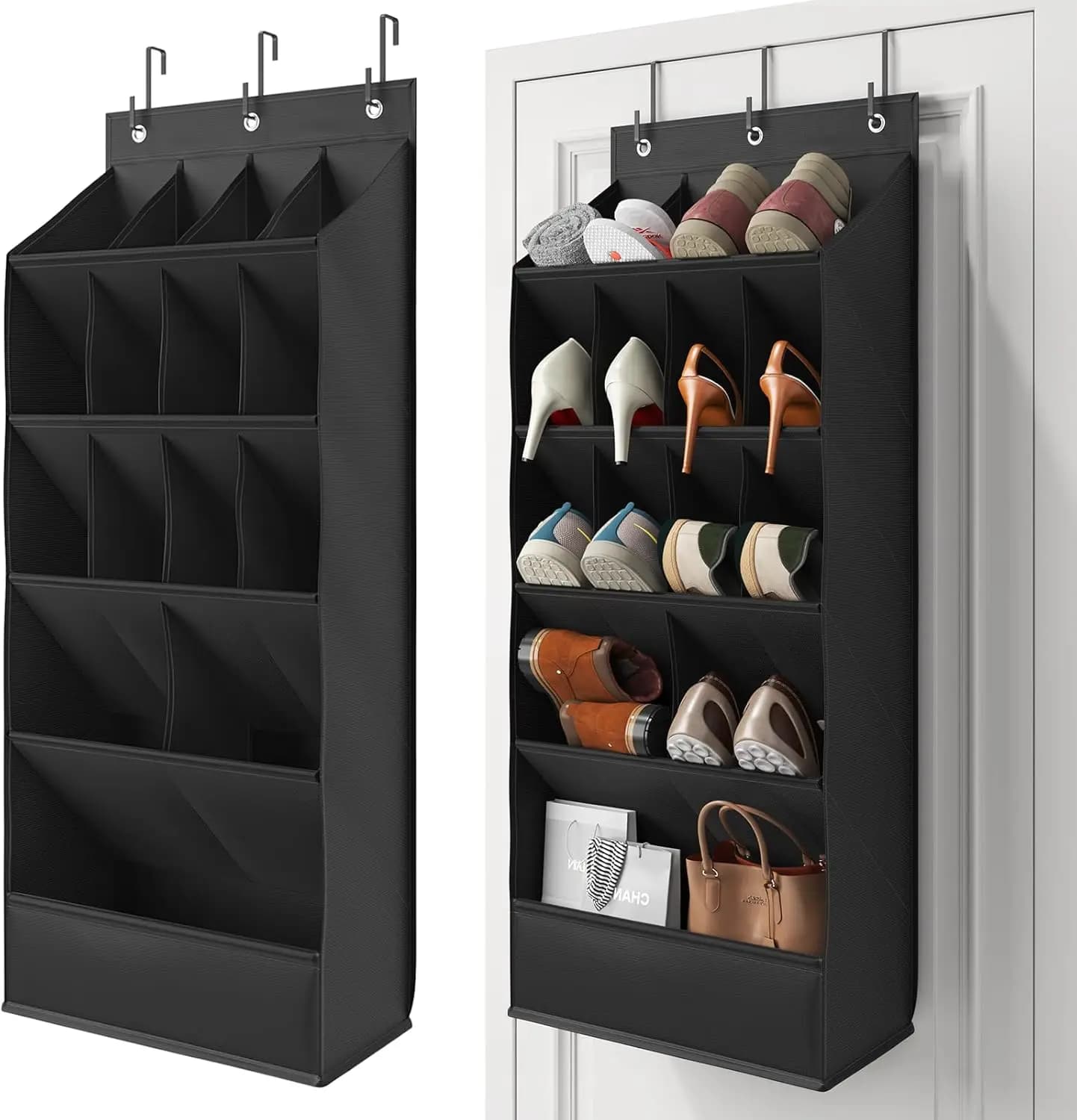 Organizzatore per Scarpe da Appendere alla Porta con 15 Tasche Traspiranti per Stivali e Spazio Flessibile, Nero