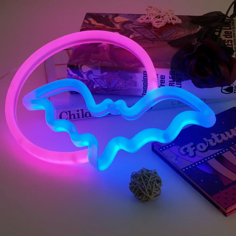 Moon Bat Sign luci al Neon LED ghost Animal Modeling Lamp Nightlight Scene Ornaments Decor Room Wall Shop Party Home Halloween