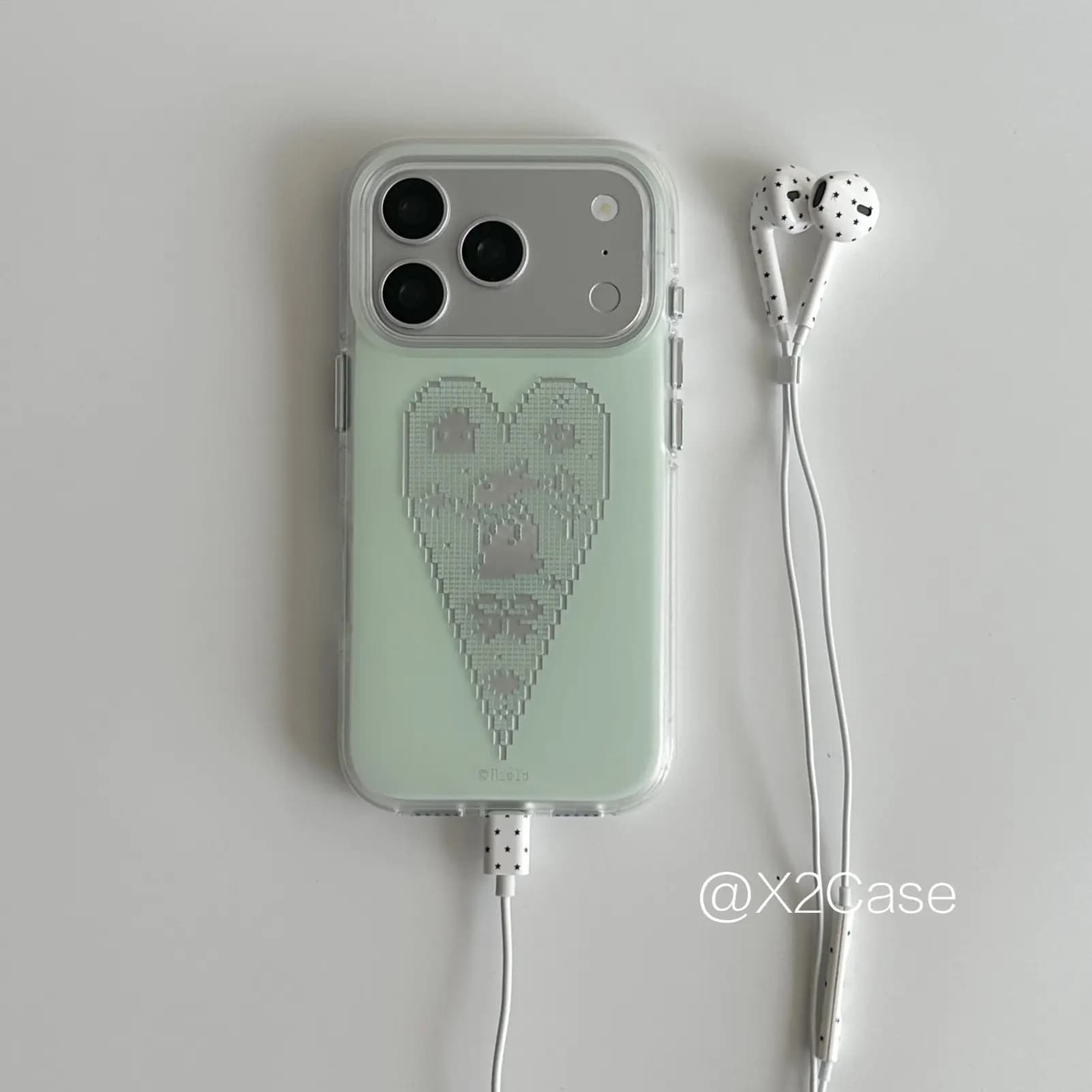 Korean Ins niche green love pixel bunnyPhone Case For iPhone 17 AIR 16 15 14 13 12 11 Pro XR Max 7 8 Plus Y2K Cover
