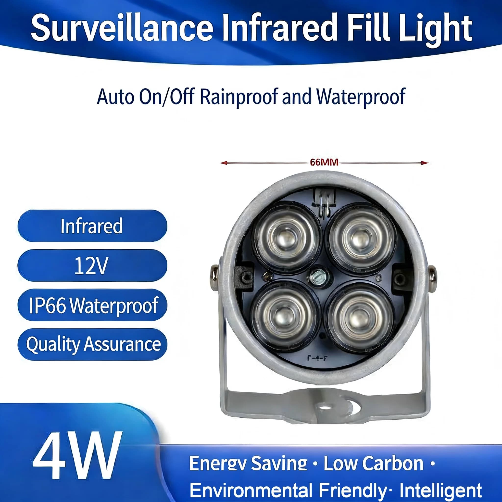 Illuminatore a LED IR a 4 Array per Telecamere di Sicurezza CCTV, Visione Notturna Impermeabile 12V 2A, Alimentazione EU, Illuminazione a Infrarossi