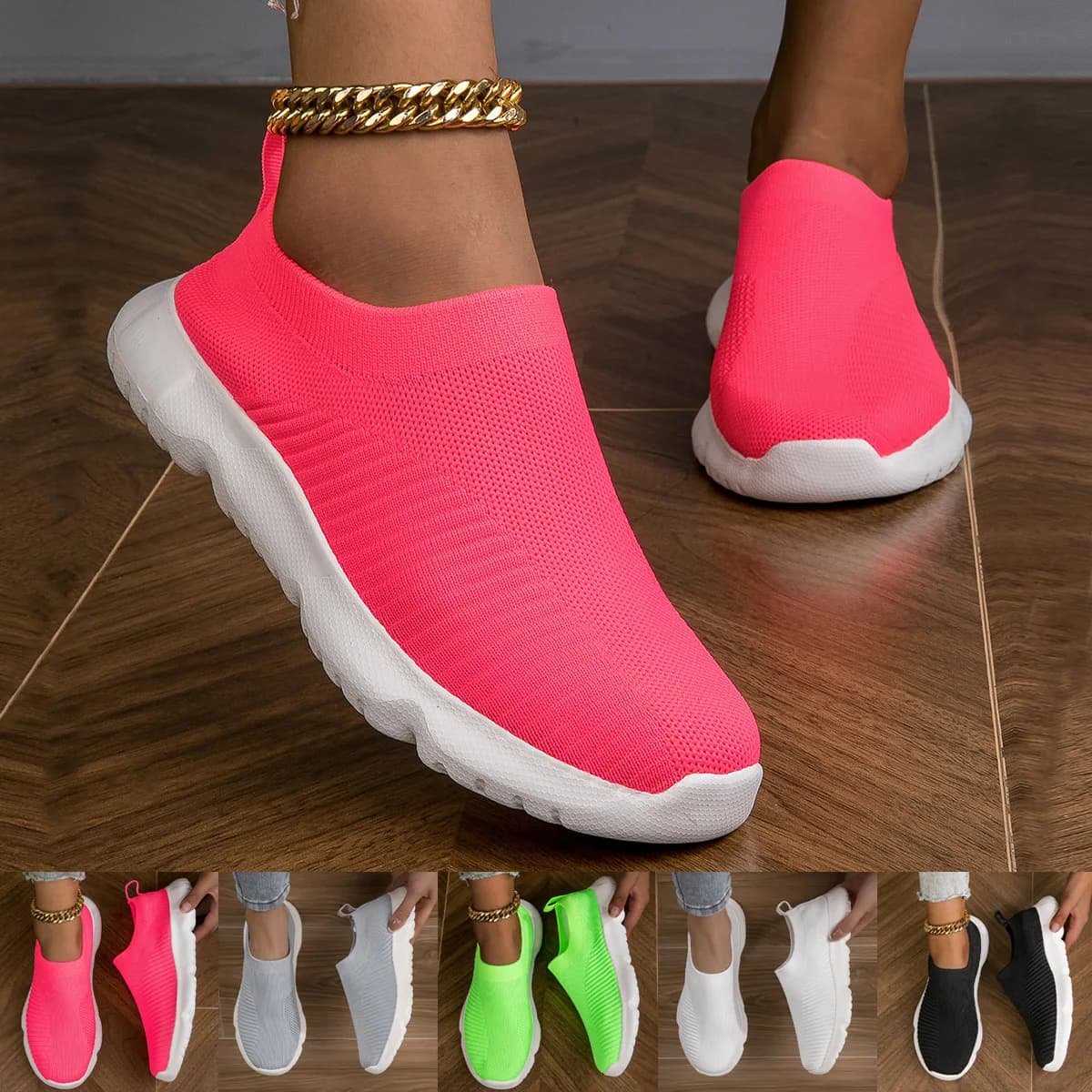 Sneakers in maglia traspirante da donna, scarpe Casual Slip On Outdoor, scarpe da ginnastica basse leggere