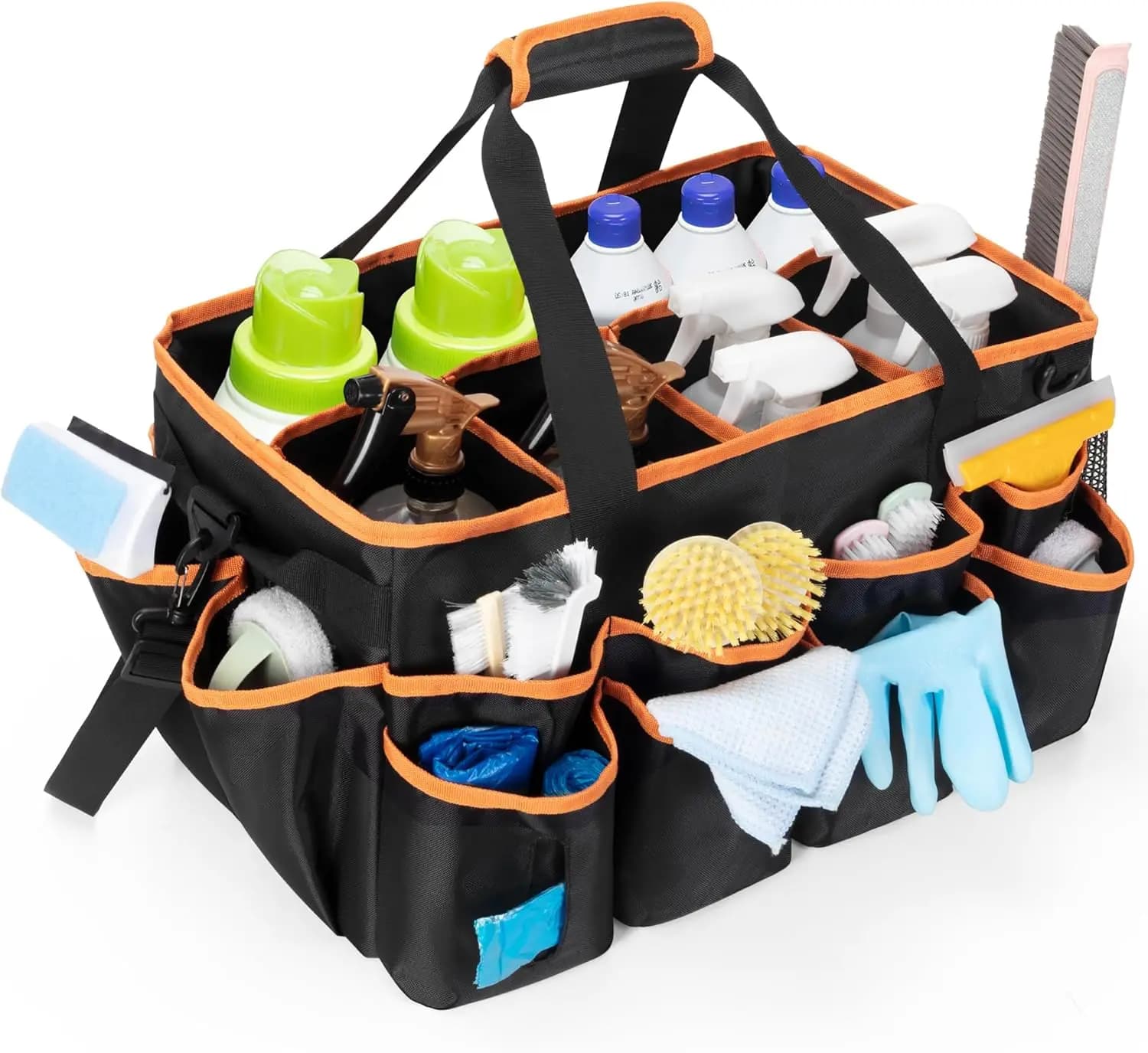 Borsa Organizer Grande per Pulizie con Tasche Multiple, Manici e Divisori per Articoli per la Casa e Dettagli Auto