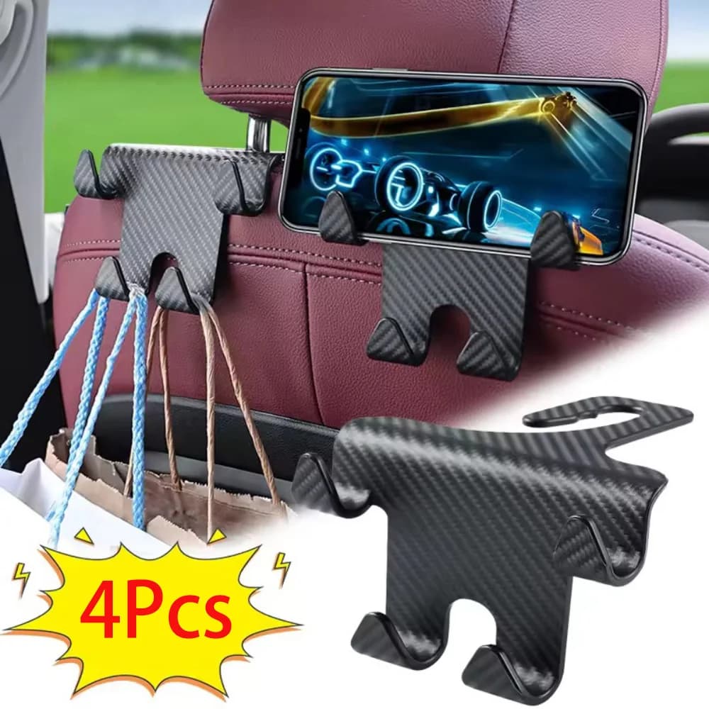 4 Universal Carbon Fiber Parts for Poggiatesta Auto, Cellular Door, Bag, Bag, Rear Seat Hook