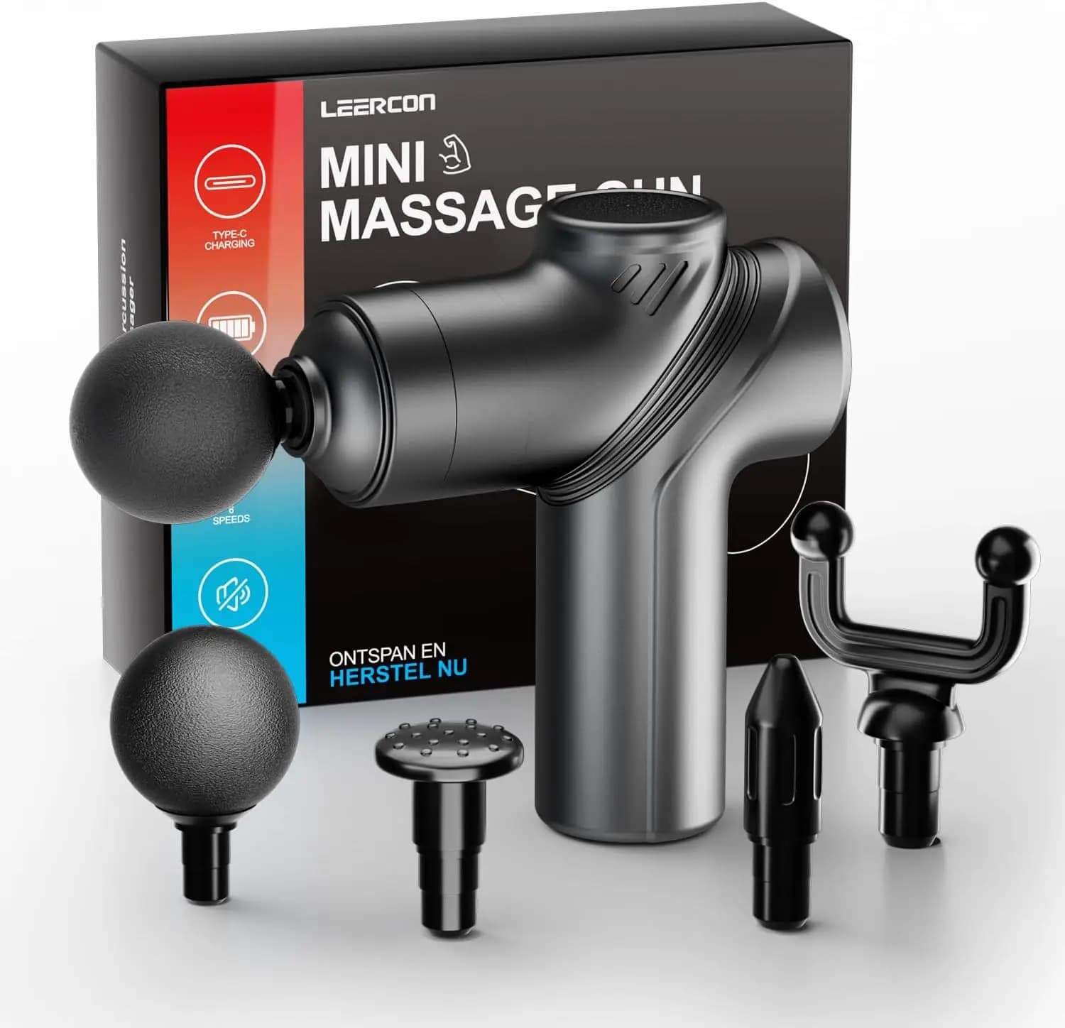 Mini massage gun with 4 heads, deep woven percussion massager – Black, gift suitable for travel for men and women