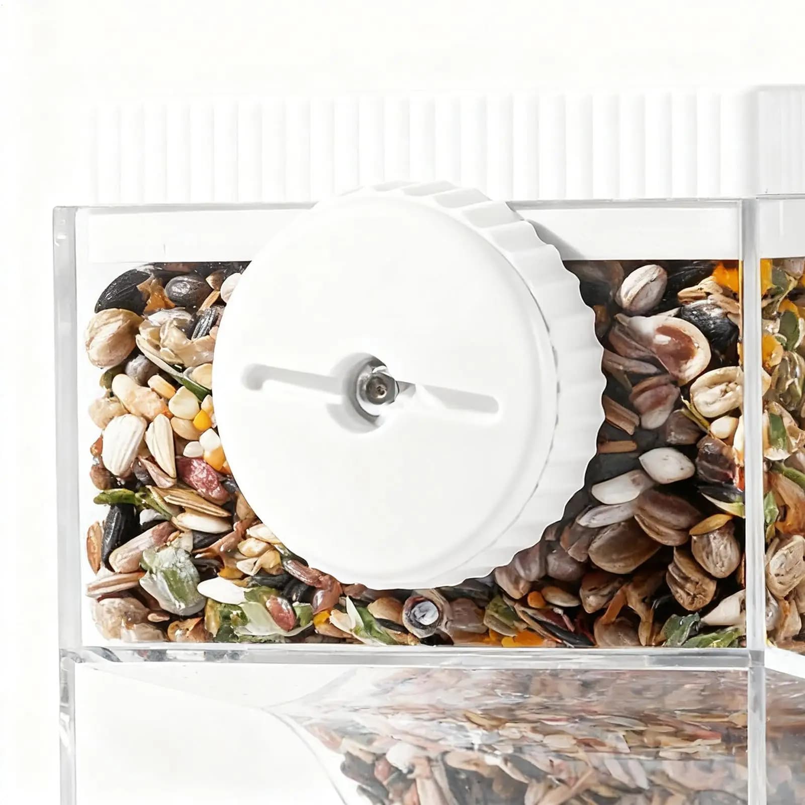 Mangiatoia per uccelli automatica per gabbia Doppio supporto Ciotola per alimenti trasparente automatica Gabbia per uccelli Dispenser di cibo per animali domestici Aviario Finch Monaco