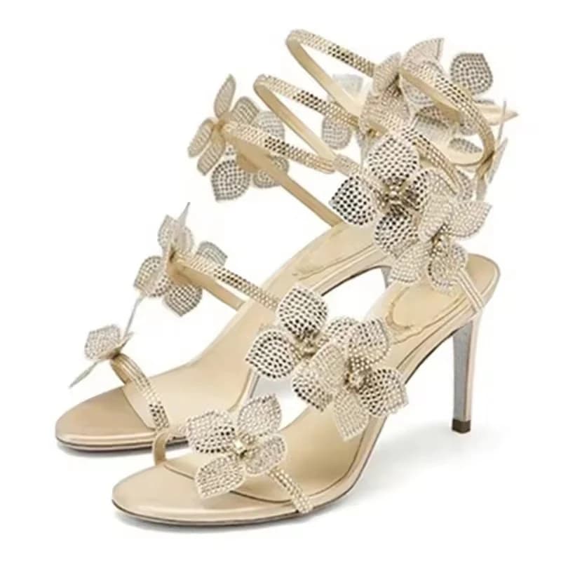Eilyken Street Style CRISTALLO Fiore Tacchi sottili Banchetto Prom Sandali da donna Sexy Open Toe Fascia stretta Cinturino alla caviglia Scarpe da gladiatore