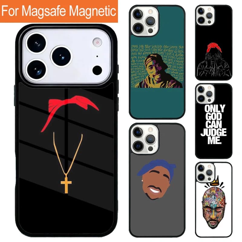 Hip Hop 2Pac Tupac Shakur Magnetic Wireless Phone Case For iPhone 17 Pro 16 15 13 12 11 Pro Max Air 14 Plus With Magsafe Cover