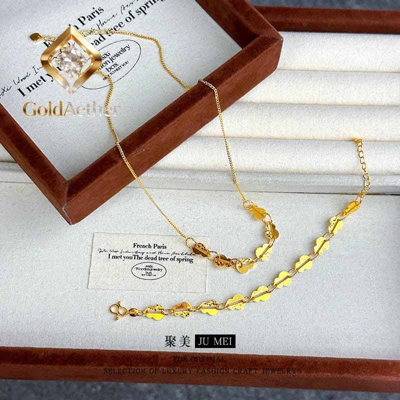 GoldAether Heavy Industry 9999 24K Real Gold Brilliant with Crushed Ice Effect, Necklace and Fulu Bracelet