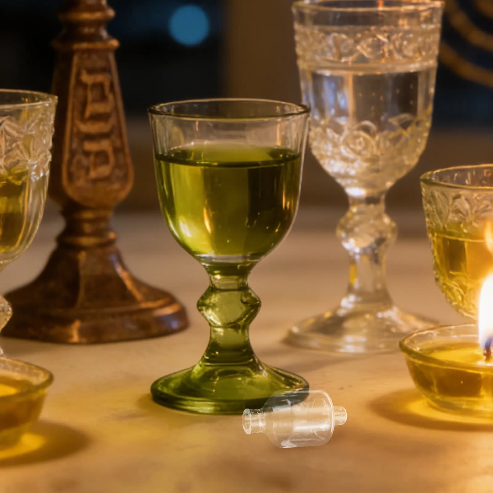 24 Pezzi Portacandele Hanukkah in Vetro Trasparente, Porta Lampade a Olio Ricaricabili, Decorazioni da Tavolo per Ristoranti