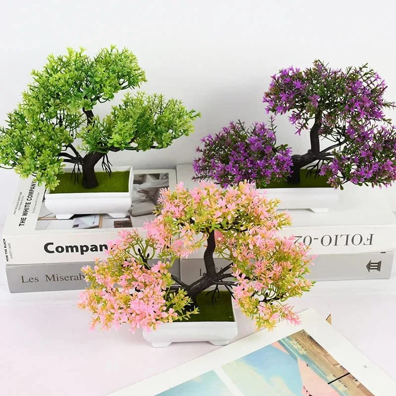 Artificial plastic plants Bonsai Small tree Vase of potted flowers Garden Plant Pretend Arrangement Ornaments for the room Home table decoration