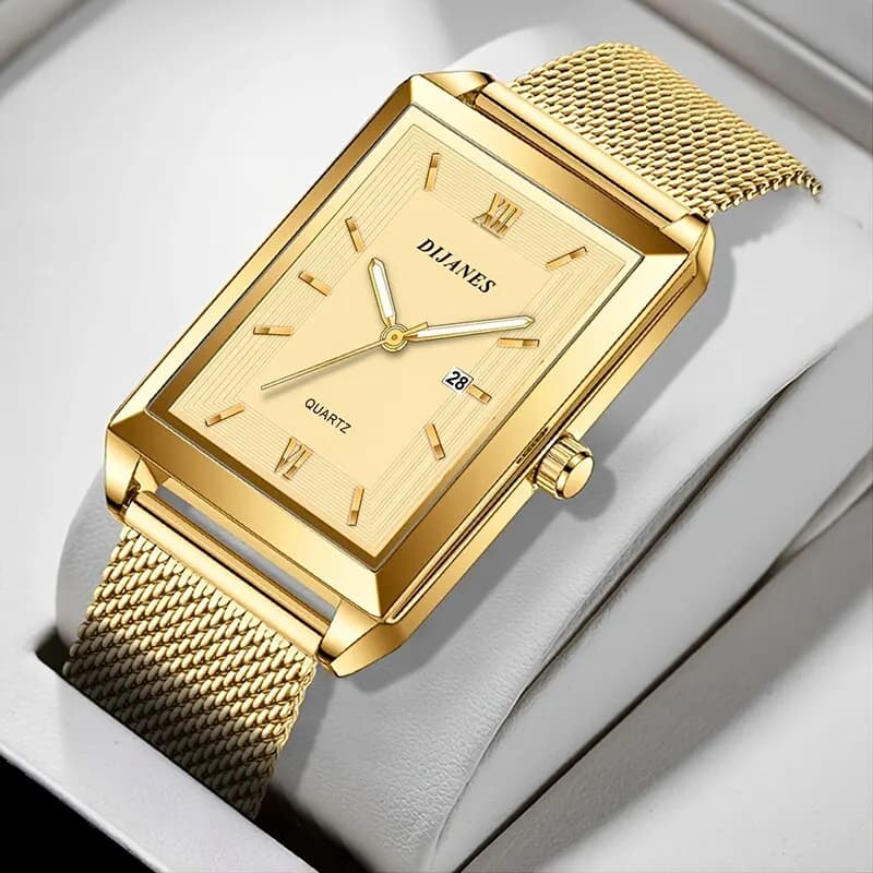 Orologi Sportivi da Uomo alla Moda, Semplici ed Eleganti, Orologio al Quarzo Ultra Sottile con Cinturino in Rete di Acciaio Inossidabile Dorato