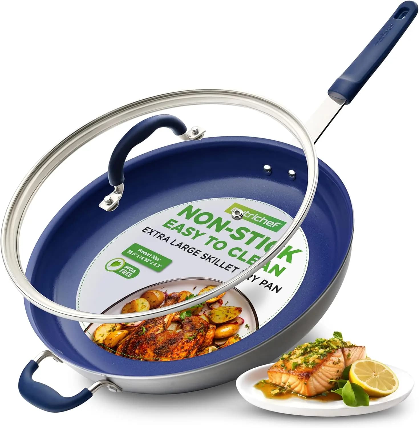 Padella Antiaderente Extra Large da 14 Pollici con Coperchio, Rivestimento in Ceramica per Cucina Domestica