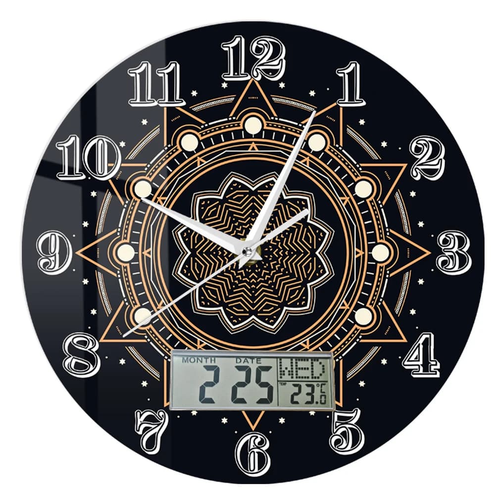 Orologio da Parete Astrologico Mistico con Calendario LCD, Termometro e Decorazioni Celestiali, Stile Boho per Arredamento Casa