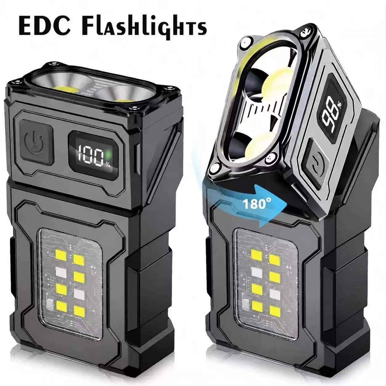 Mini LED Flashlight Rechargeable USB, Portable Work Light with Magnet, Super Bright Camping Lantern, Emergency Flashlight with COB Side Light
