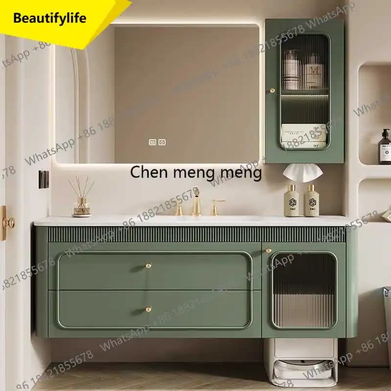 Mobile Bagno Sospeso D02 Verde Rustico, Moderno e Salvaspazio con Specchio Smart - Arredo Bagno