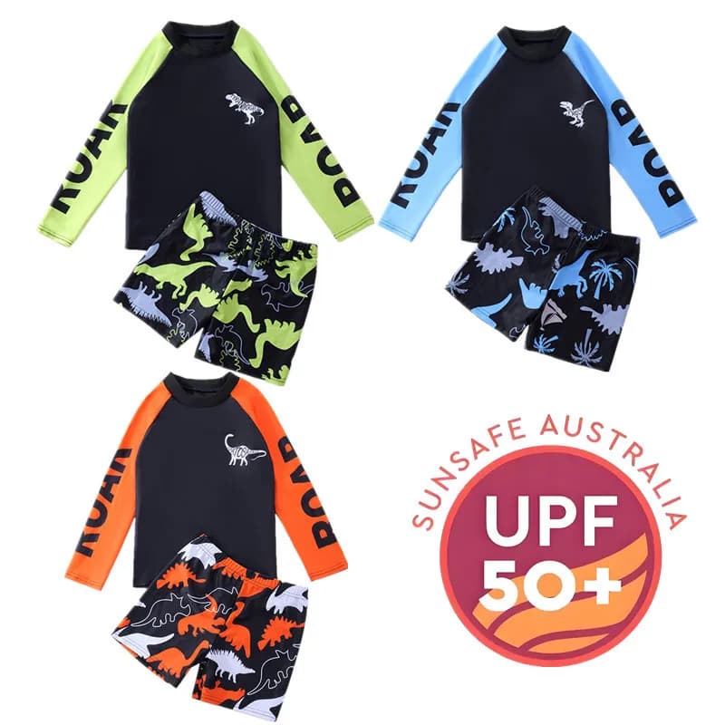 Summer swimsuit 2026 for children, two pieces, with dinosaur cartoon, for boys and girls, fast drying, ideal for students and thermal springs