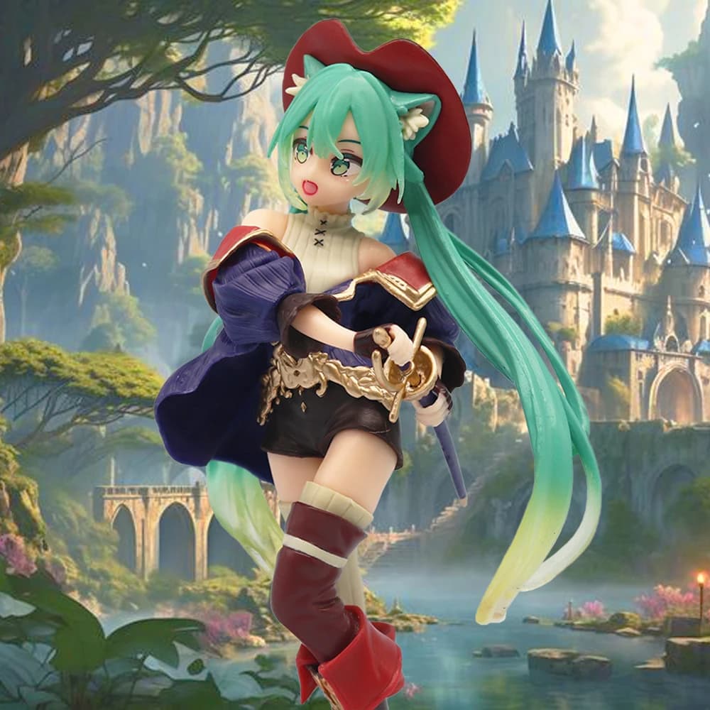 Figura Anime di Hatsune Miku 19cm, Kawaii Stile Fiaba, Hatsune Miku il Gattino Calzato di Stivali, Action Figure da Collezione per Bambini