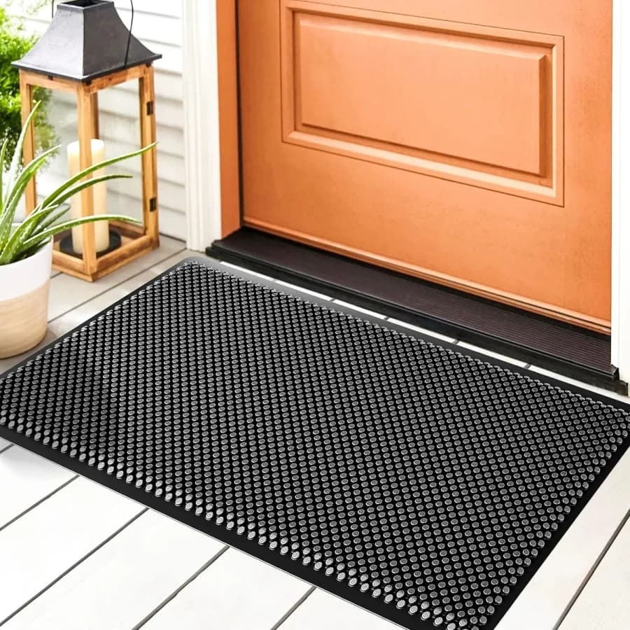 Zerbino da esterno, tappetino per porta anteriore con raschietto in silicone da 30 "x 17", tappetino da ingresso impermeabile antiscivolo durevole, scarpa resistente a basso profilo