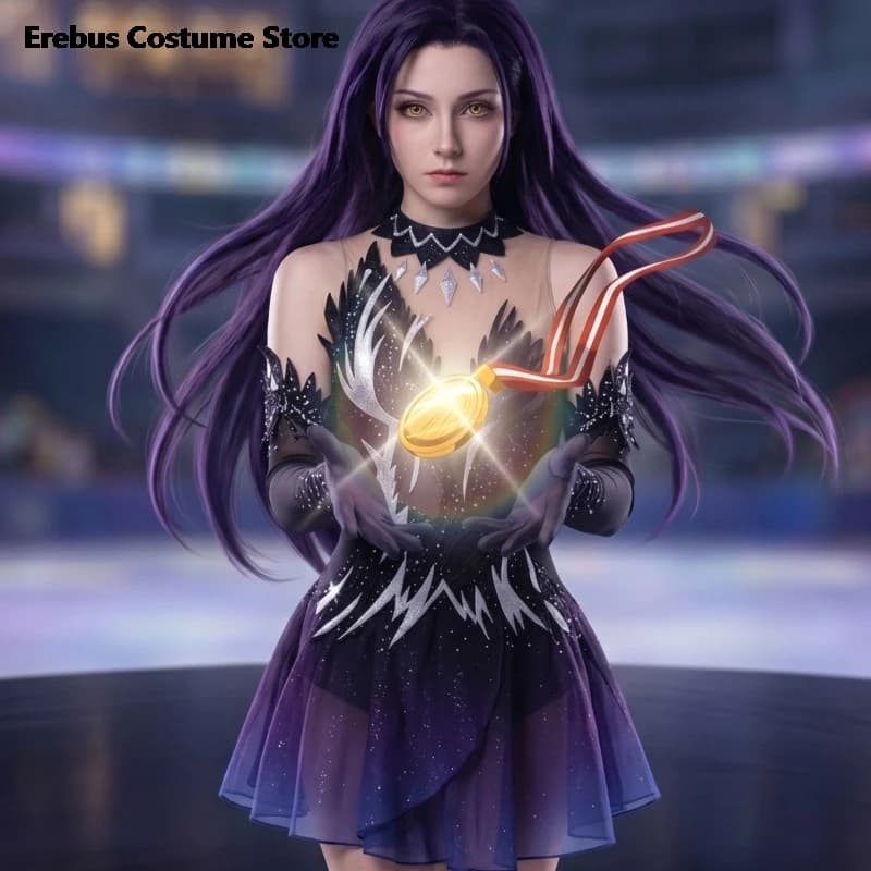 Halloween Kamisaki Hikaru Handsome Punk Fashion Black Ice Skating Outfit Dress Jirai Kei High Quality Wig, Cosplay Anime