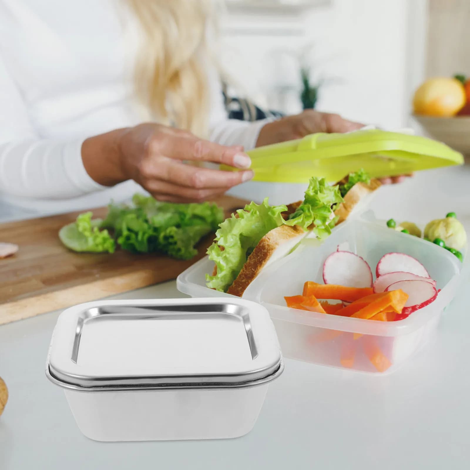 300Ml Stainless Steel Food Storage Container Reusable Sample Box Lid for Canteen Classroom Lab Research Institute
