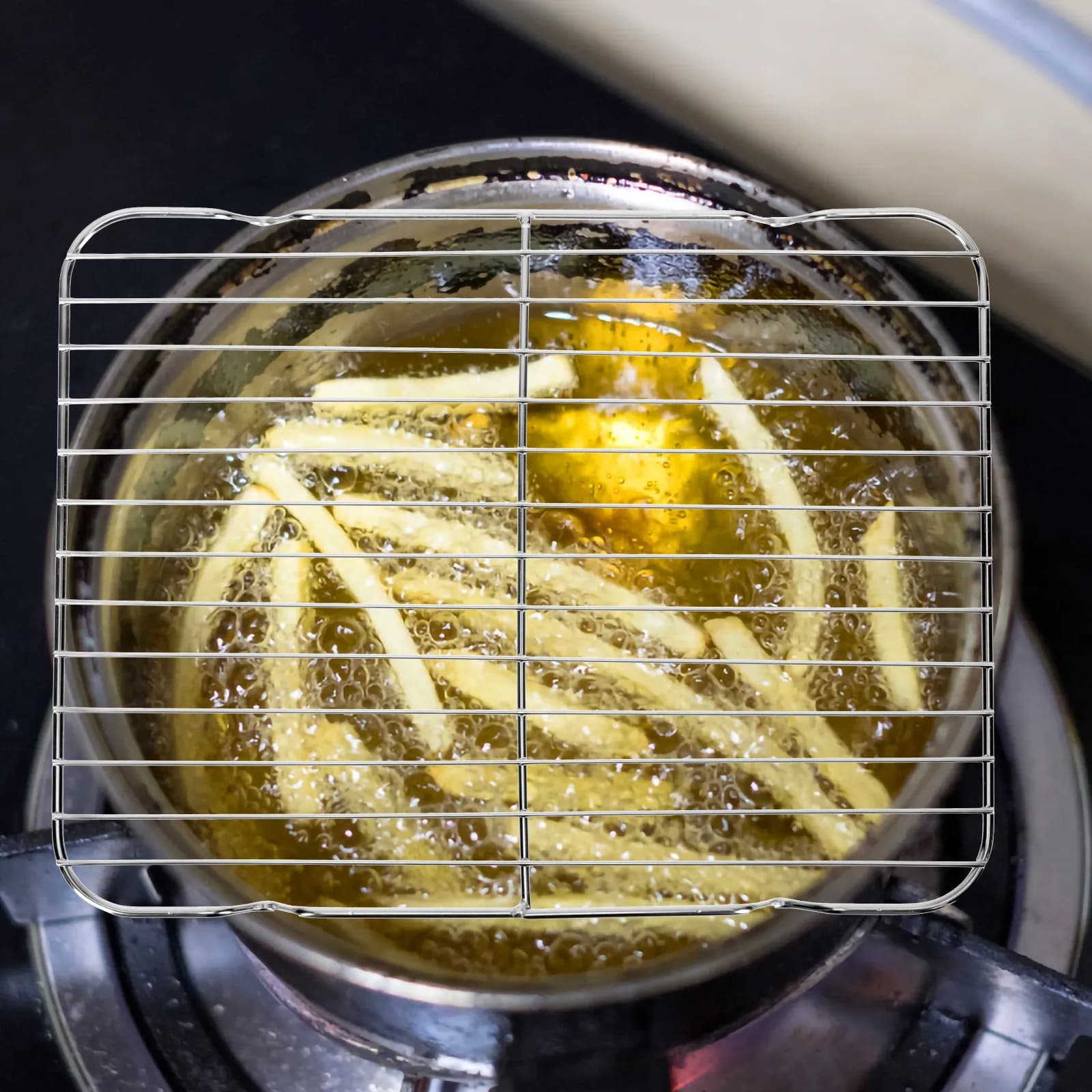 Drainable Stainless Steel Frying Net Crisper Tray Oil Draining Rack Kitchen Snack Rack French Fries Mesh Oven Drip Pan