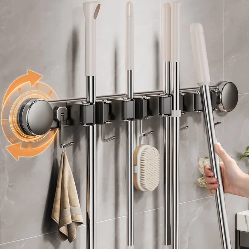Wall-mounted Clip Suction Cup Mop Toilet Free Punching Mop Hook Fixing Frame Storage Artifact