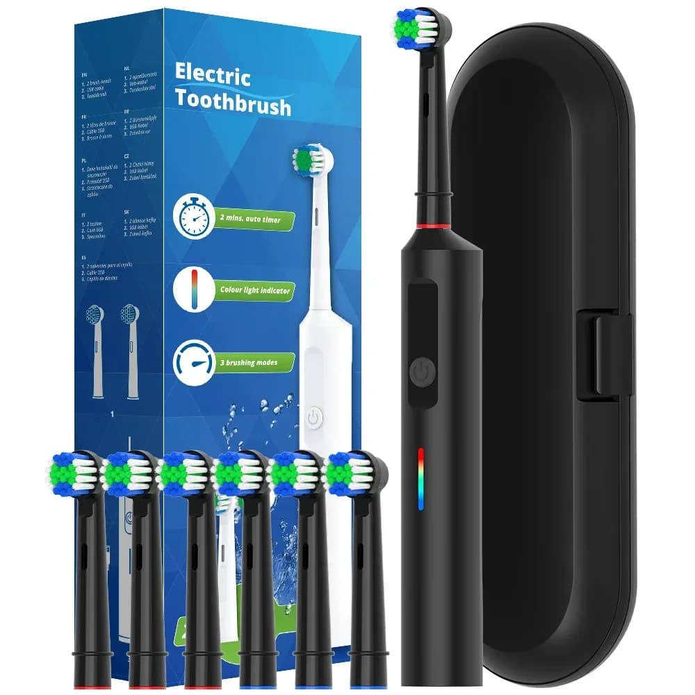 Spazzolino elettrico ricaricabile intelligente con 6 testine, testine di ricambio compatibili con Oral B rotanti per sbiancamento per adulti
