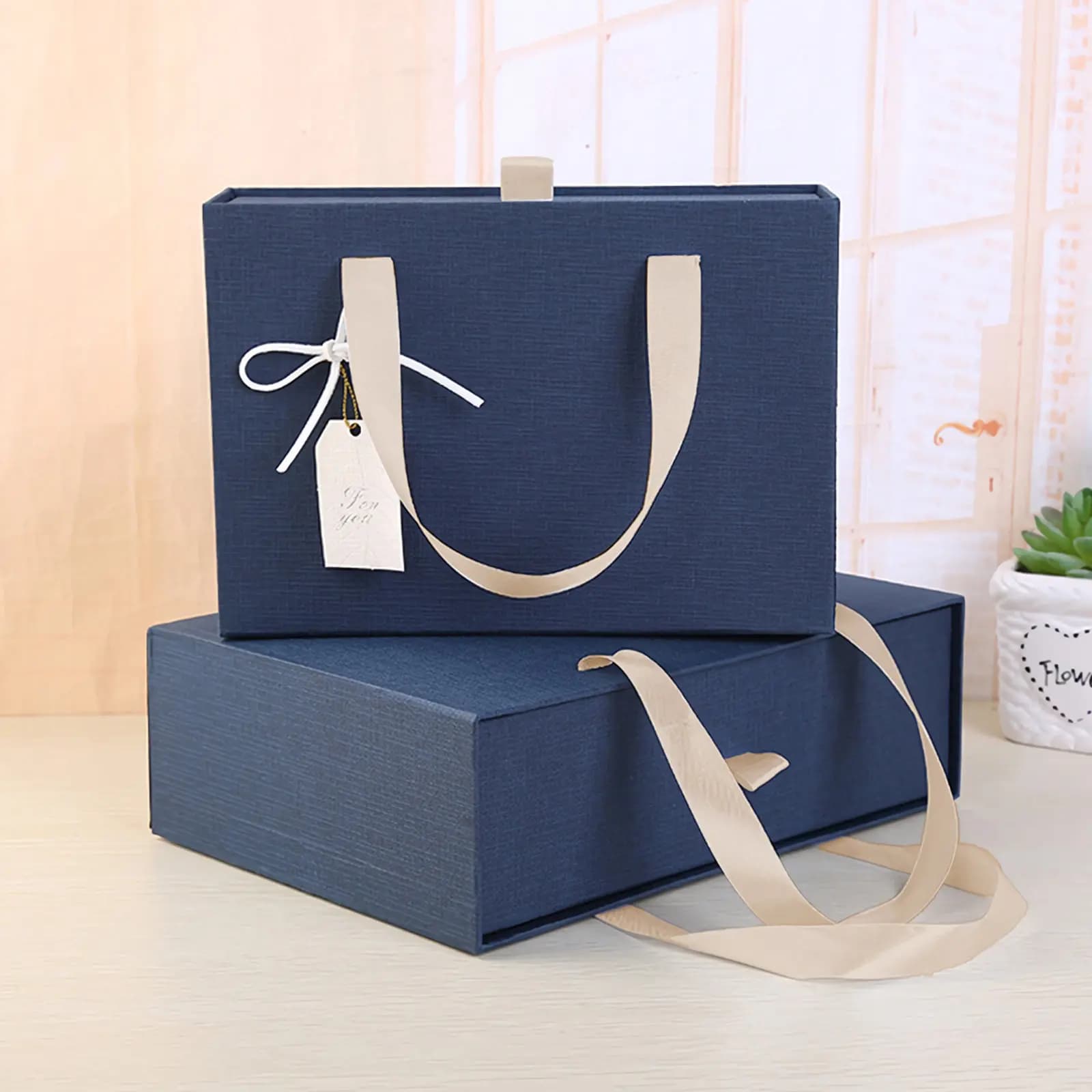 1Pcs Festive Oblong Gift Box Premium Quality Drawer Style Portable Handle for Birthday Valentine's Day Scarf Tea Flower Jewelry
