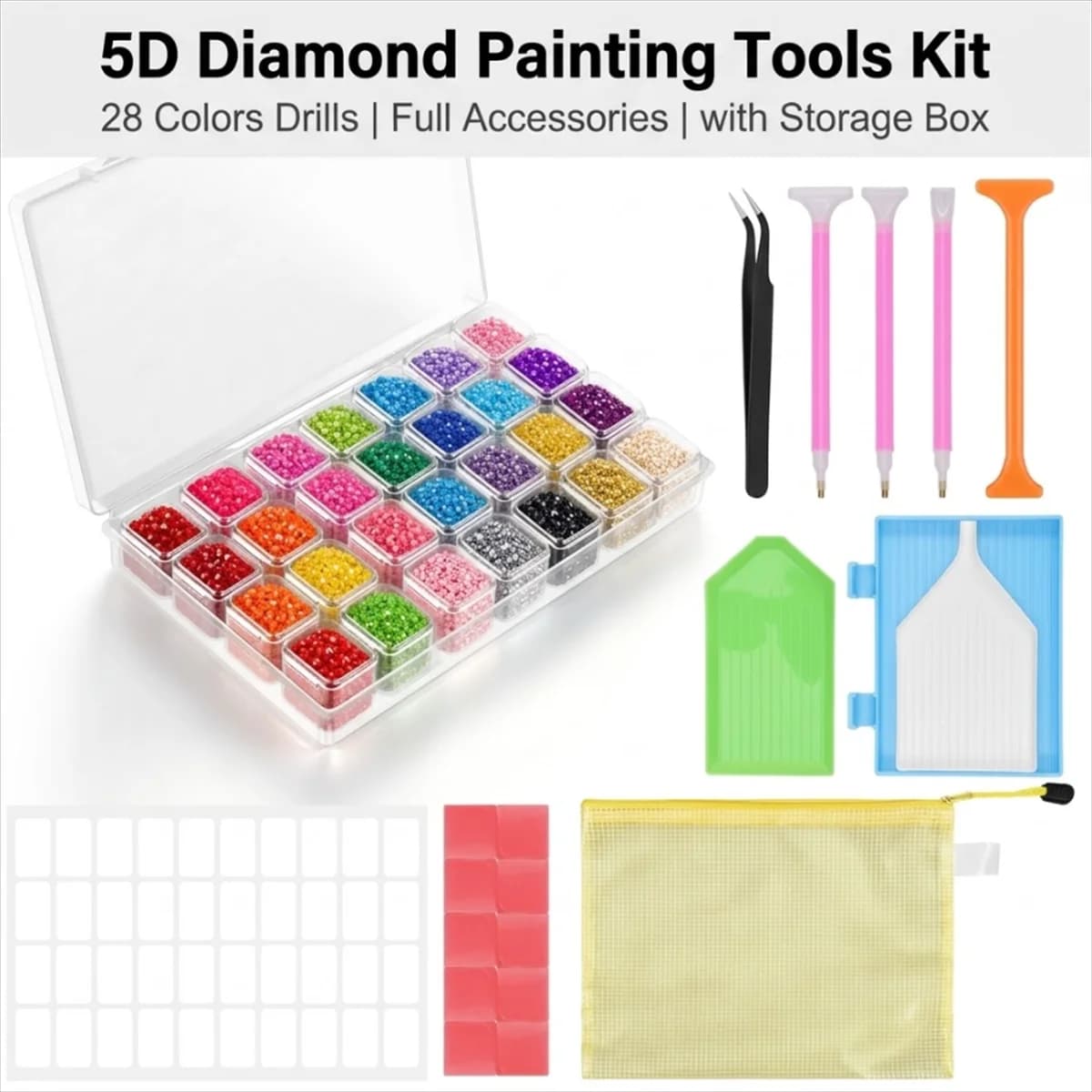 21Pcs 5D Diamond Painting Accessories Kit 28 Grid Storage Box Drill Pens Plastic Trays Tweezers for Art Craft Cross Stitch DIY