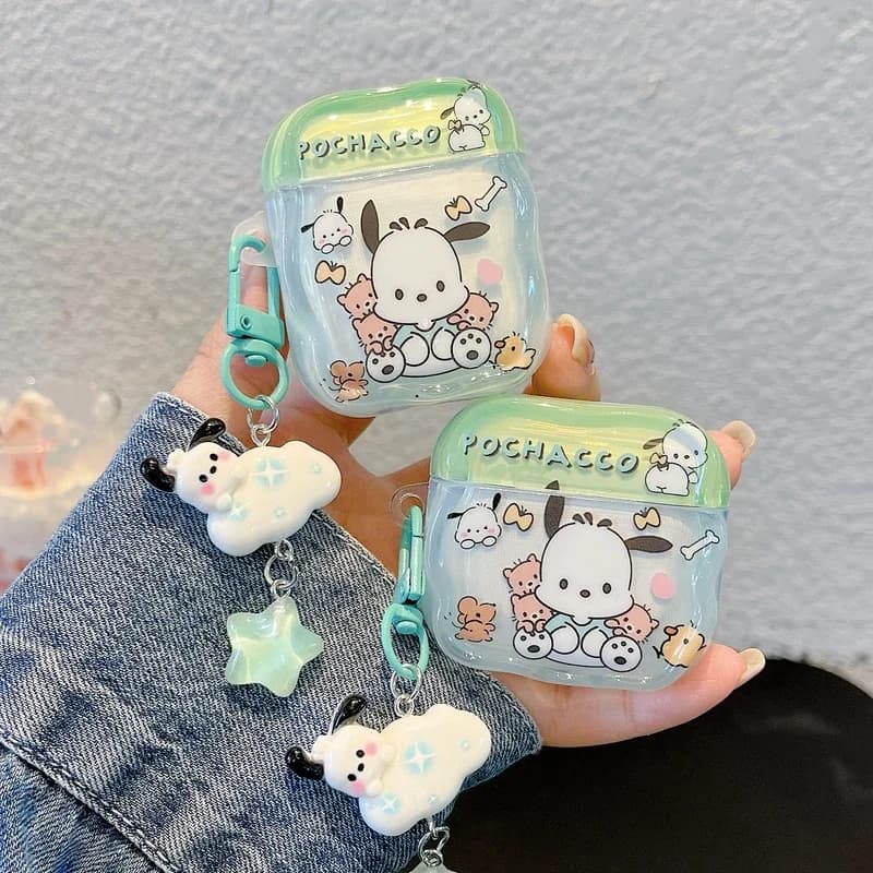 Custodia Protettiva per Auricolari Wireless Bluetooth Pochacco Carino per Airpods 1 2 3 4 Pro 2 e Airpods Pro3 con Ciondolo