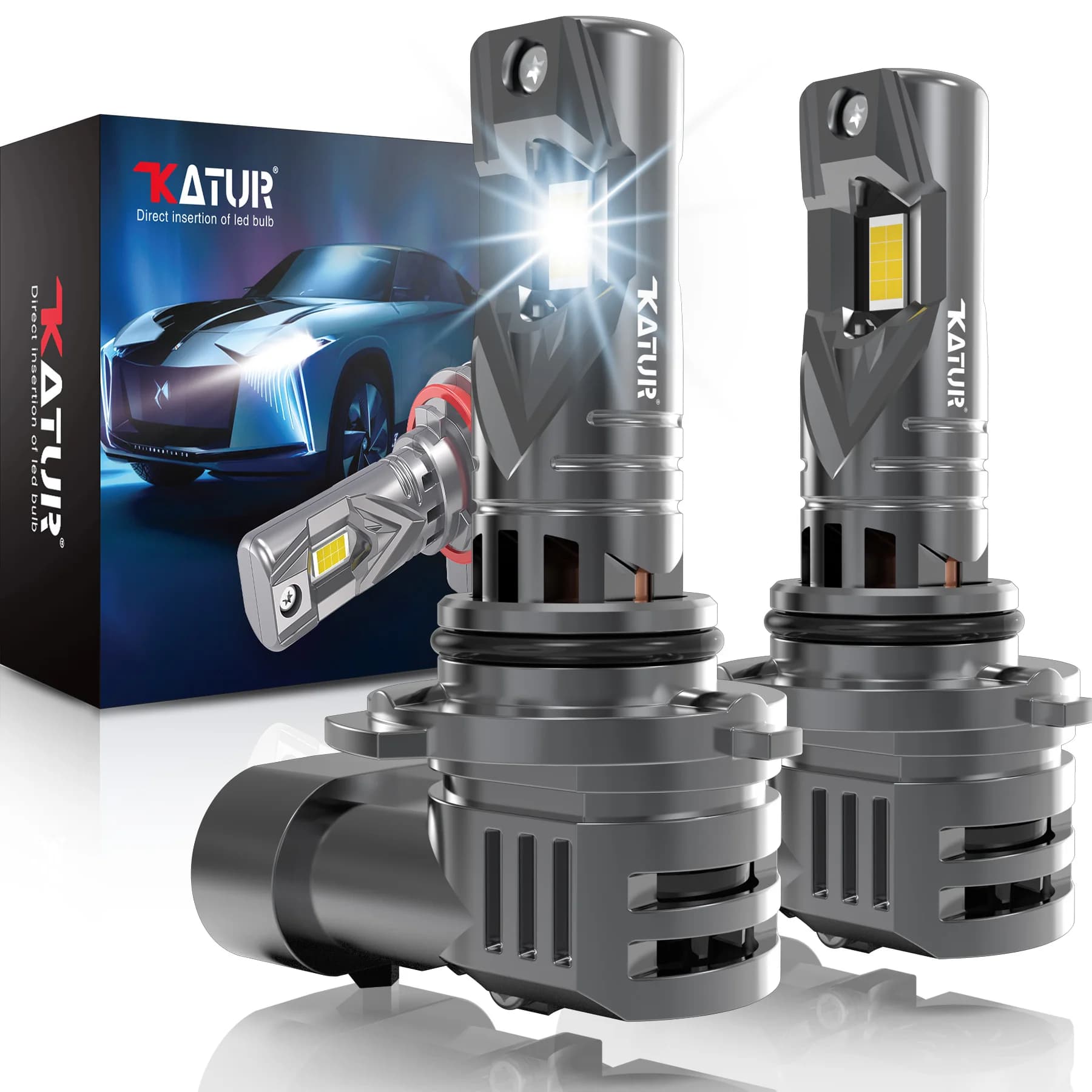 Katur 2x9006 HB4 Led Faro per auto 100W Lampadina Xenon 6000K 20000Lm Bianco Turbo Diodi Lampade con ventola DRL Super luminoso ad alta potenza