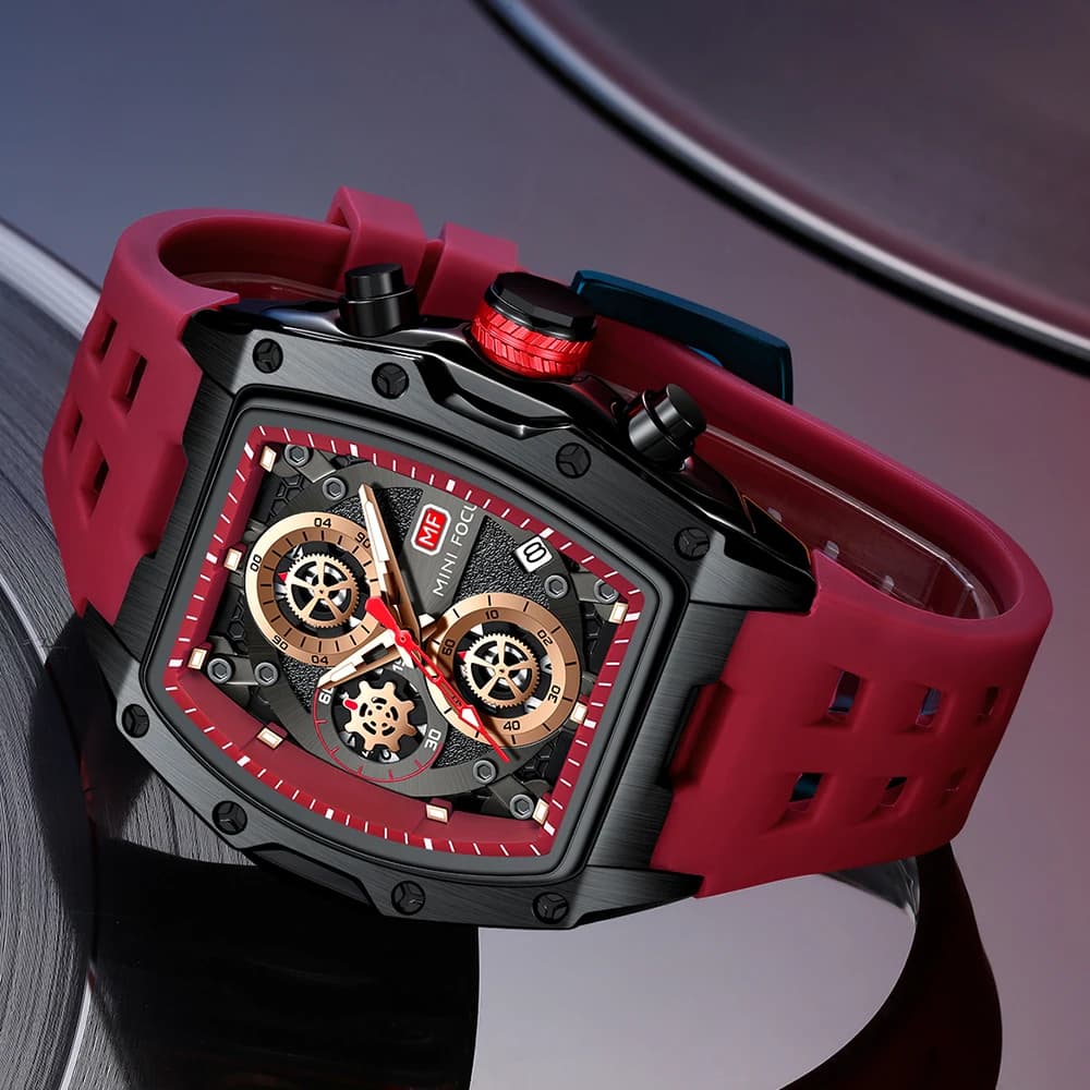 MINI FOCUS Orologi da polso al quarzo moda multifunzionale di lusso per uomo Guerriero cinturino rosso cronografo impermeabile reloj hombre 473G