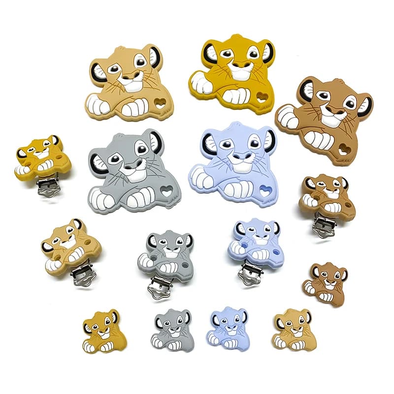 1 set di perline Simba in silicone per cartoni animati in silicone per bambini, collana per allattamento fai da te, clip per ciuccio, accessori per gioielli