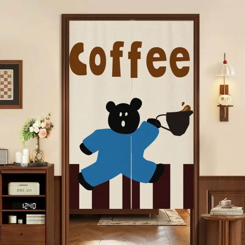 VIKAMA Fun Coffee Themed Hanging Curtain, Lightweight Fabric Privacy Curtain for Coffee Bar Kitchen, Cafe Home Decor