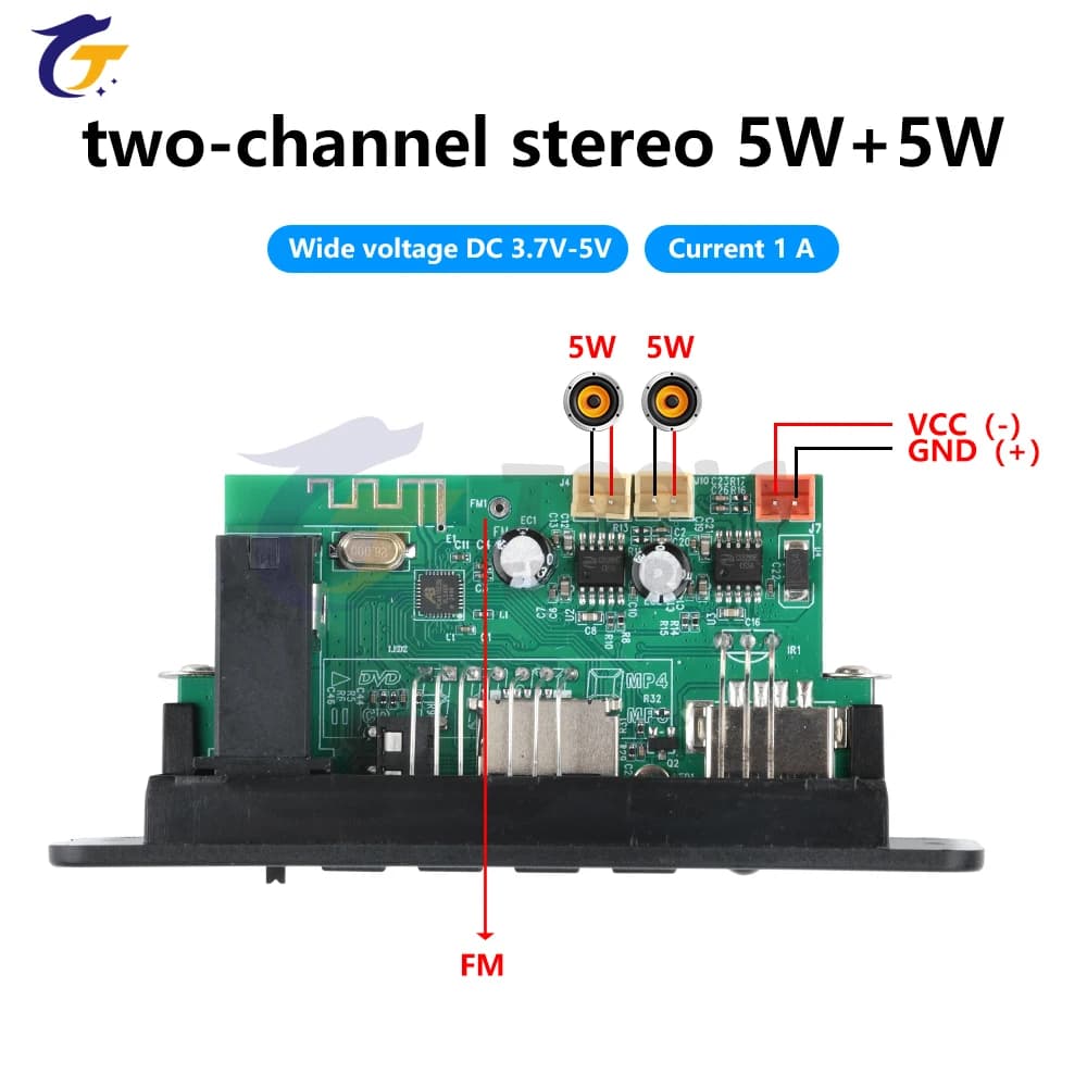 Scheda amplificatore audio con display digitale 5W + 5W Scheda di decodifica MP3 BT5.0 Supporto FM Microfono Lettore MP3 per auto con telecomando