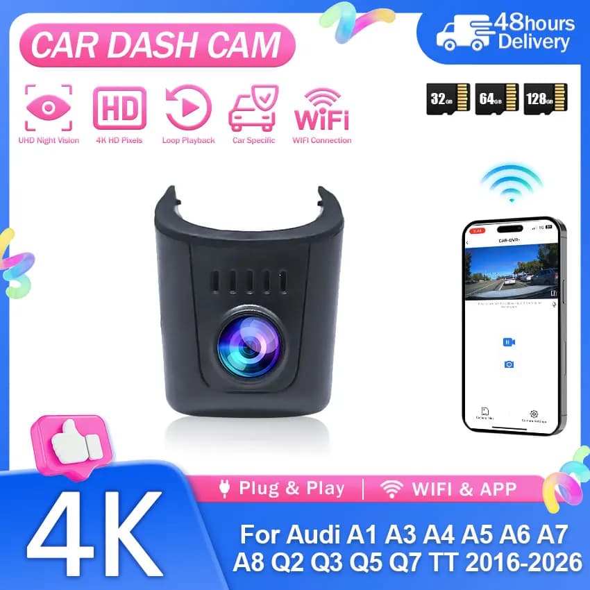 Dash Cam 4K For Audi A4 B8 B9 A3 8V 8P A5 A6 C7 A7 A8 Q5 Q7 Q3 Q8 Q2 TT RS3 RS4 RS5 RS7 S3~S8 WiFi & APP Dash Car Camera