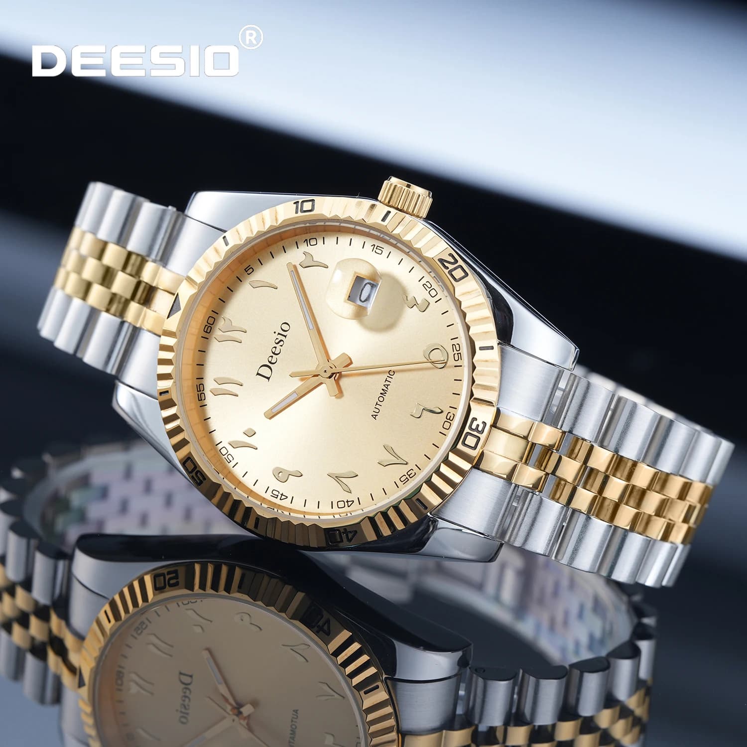 Deesio Orologio meccanico automatico da uomo Cassa in acciaio inossidabile 316L Bracciale quotidiano impermeabile Data Orologio da polso di lusso da lavoro regalo