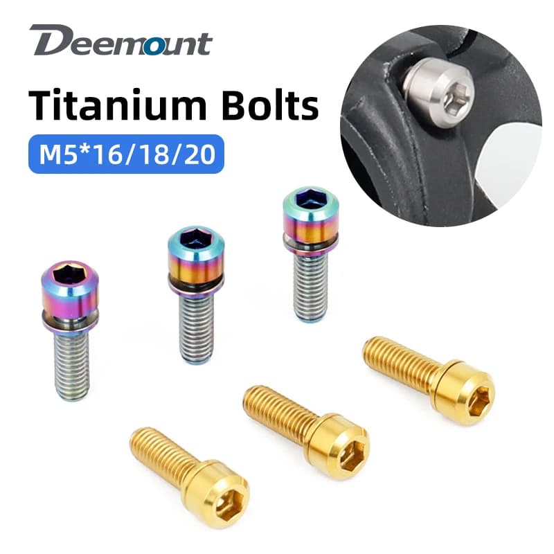 1/6pcs M5x16/18/20mm Bulloni di fissaggio stelo in titanio con rondelle per MTB BMX bici da strada viti stelo in acciaio inossidabile lavorate a CNC parti di ciclismo