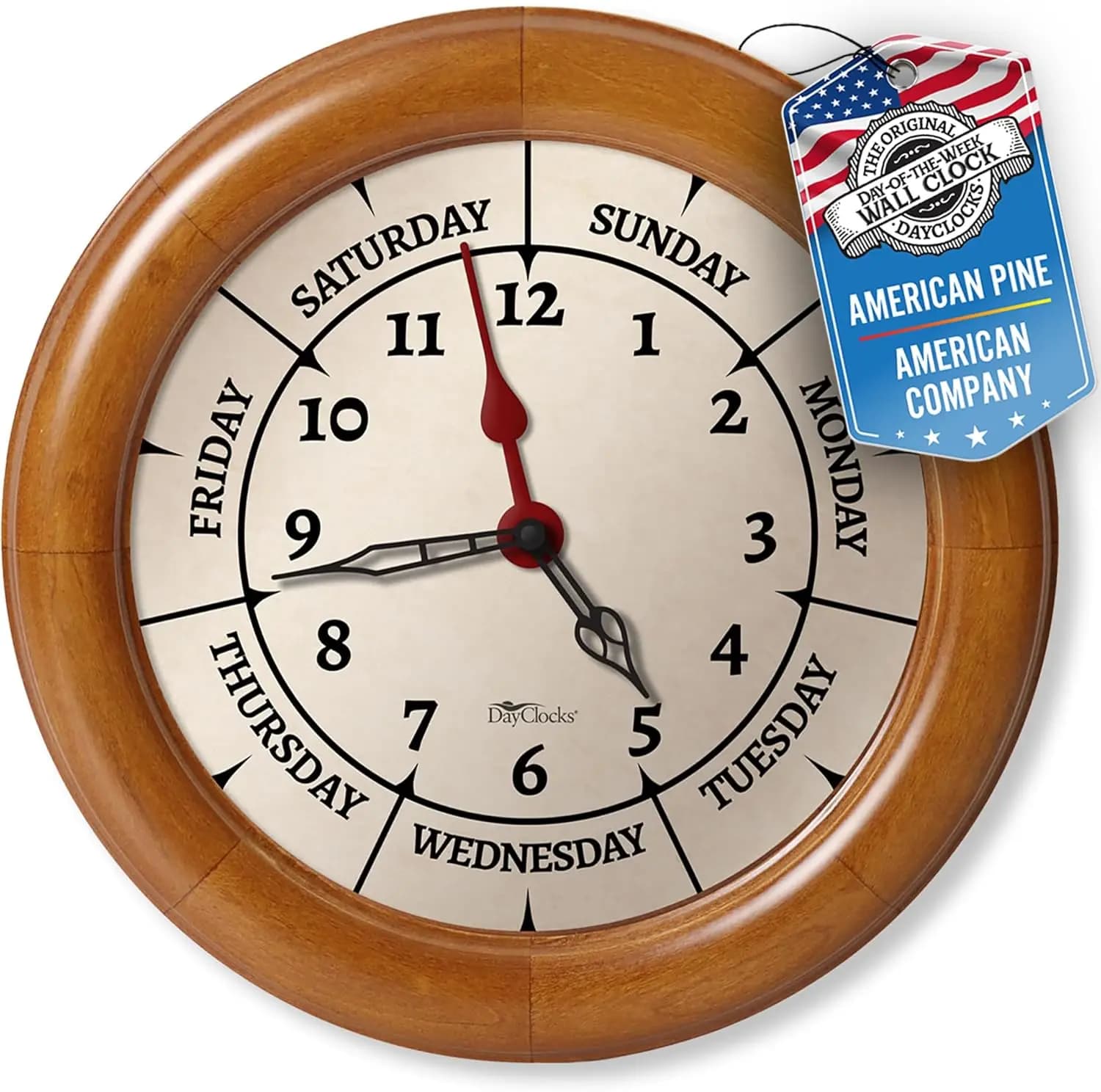 Orologio da Parete in Legno di Pino da 10 Pollici con Indicazione del Giorno della Settimana, Regalo Ideale per Pensionati e Decorazione Casa
