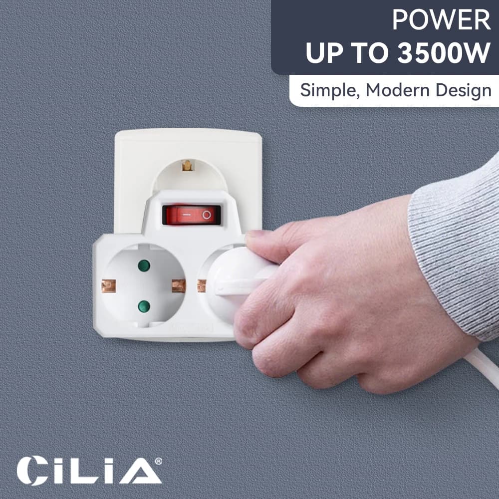 Presa UE 1PC, spina di tipo C, adattatore di alimentazione UE da 1 a 2/3 prese, Schuko, estensione di alimentazione, adattatore di ricarica da viaggio Switch16A 250V