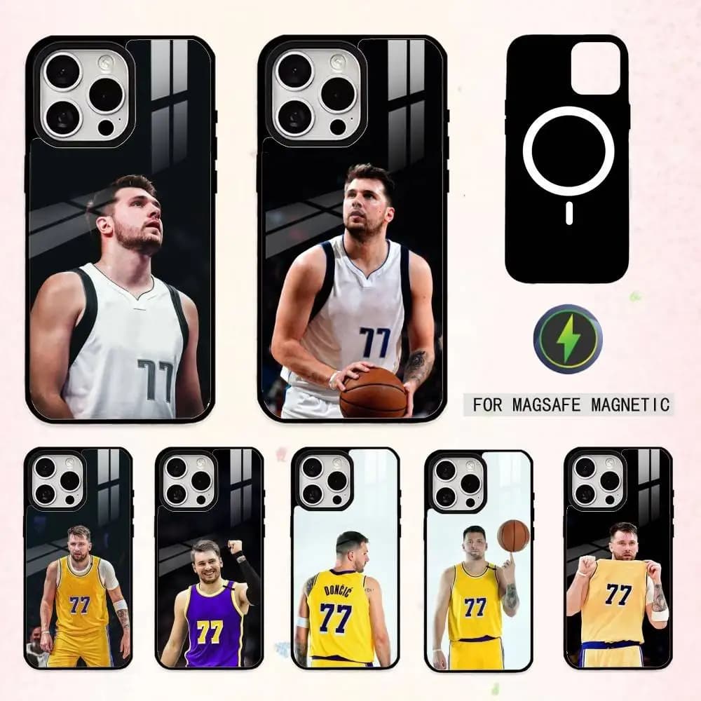 Cover per iPhone con Luka Doncic 77, Compatibile con iPhone 17, 16, 15, 14, 13, 12, 11 Plus, Pro Max, Magnetica per Ricarica Wireless Magsafe