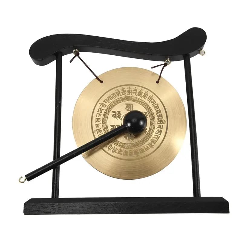 ABKV-Mini Desktop Gong Table Wind Chime Percussion Instrument Cymbals Gongs With Mallet For Home Decor Housewarm Gift-B Easy Ins