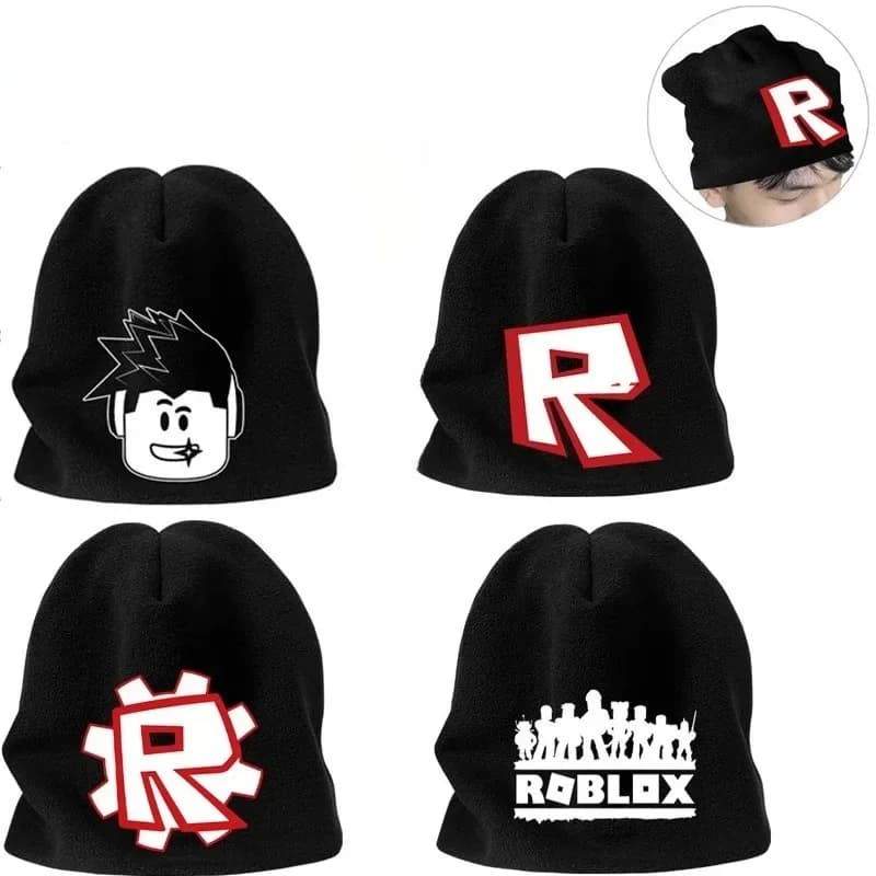 New Robloxs Themed Plush Dome Knit Cap Fall Winter Warm Pullover Gift Birthday Christmas Versatile Soft Fabric Hat Unisex