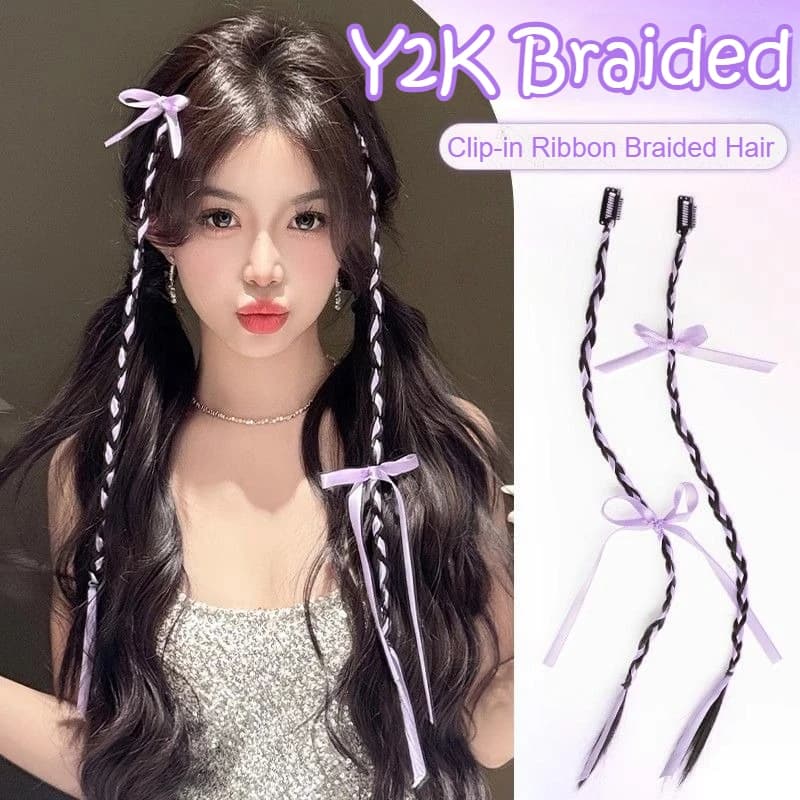 2/4PCS Ribbon Arco Boxe Treccia per Le Donne di Modo Torsione Intrecciato Parrucca Quotidiana Treccia Invisibile BB Hair Extension Clip Y2K Braided Wig