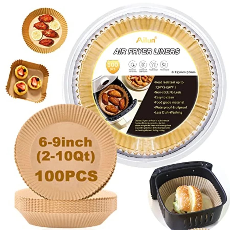 Air Fryer Paper Liners 8inch, 100PCS Non-Stick Parchment Paper, Oil Resistant, Disposable Food Grade Free of Bleach Paper Round